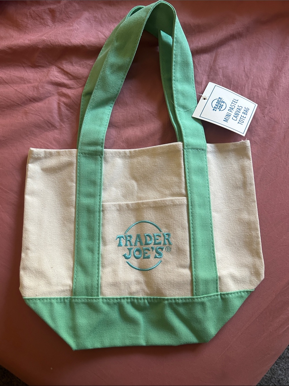 Trader Joe's Cream and Mint Canvas Tote